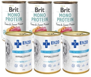 BRIT MONO PROTEIN TUNA & SWEET POTATO 3x400g & ENZO VET Hypoalergénne hypoalergénne krmivo s morkou pre psov 3x400g