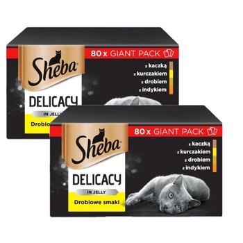 SHEBA sáčky 2x(80x85g) Delicacy príchute hydiny - vlhké krmivo pre mačky v želé, s kačacinou, s kuracím mäsom, s hydinou, s morčacím mäsom