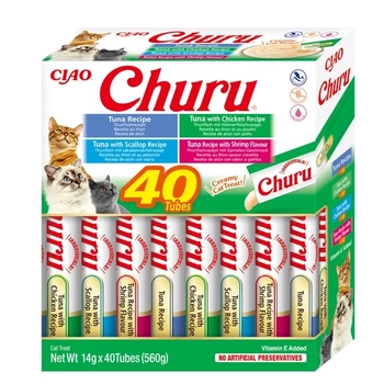 INABA Churu pre mačky - zmes príchutí s morskými plodmi 40x14g