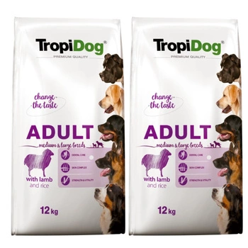 TropiDog Premium Adult MEDIUM & LARGE BREEDS - s jahňacím mäsom a ryžou 2x12kg