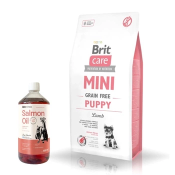 BRIT CARE Mini Grain-Free Puppy Lamb 7kg & LAB V Lososový olej pre psov a mačky 1000ml