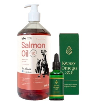 LAB V Lososový olej pre psy a mačky 1000ml & LAB-V Omega 3 a 6 mastné kyseliny 50 ml