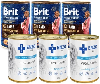 Brit Premium by Nature Lamb with Buckwheat 3x400 g & ENZO VET Hypoalergénne hypoalergénne krmivo s morkou pre psov 3x400g