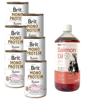 BRIT MONO PROTEIN RABBIT 6x400g & LAB V Lososový olej pre psov a mačky 1000ml