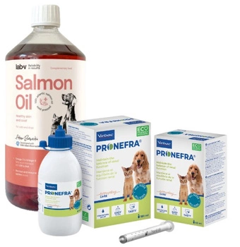 Virbac Pronefra 180ml & LAB V Lososový olej pre psov a mačky 1000ml