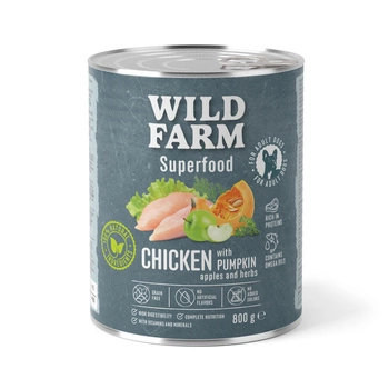 WILD FARM Superfood Chicken (kuracie mäso s tekvicou, jablkom a bylinkami) 800g krmivo pre psov bez obilnín