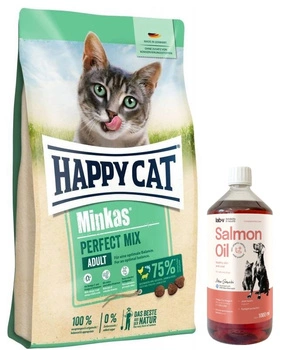 HAPPY CAT Minkas Perfect Mix 10kg & LAB V Lososový olej pre psov a mačky 1000ml