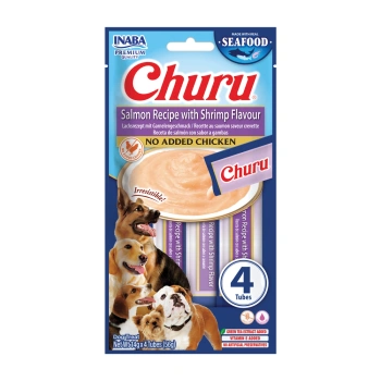 INABA Dog Churu (na rybej báze) losos, krevety 4x14g (56g)