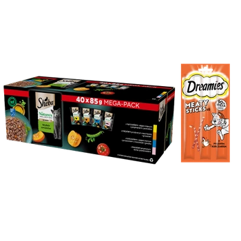 SHEBA Nature's Collection Výber príchutí 40x85 g - kompletné mokré krmivo pre dospelé mačky, v omáčke + DREAMIES 30g ZDARMA