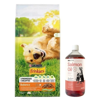 PURINA Friskies Balance 15kg & LAB V Lososový olej pre psy a mačky 1000ml