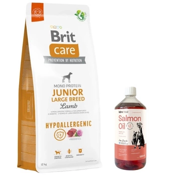 BRIT CARE Dog Hypoallergenic Junior Large Breed Lamb 12kg & LAB V Lososový olej pre psov a mačky 1000ml