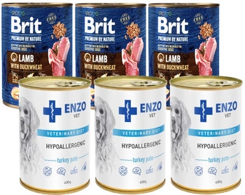 Brit Premium by Nature Lamb with Buckwheat 3x800 g & ENZO VET Hypoalergénne hypoalergénne krmivo s morkou pre psov 3x400g