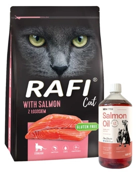 DOLINA NOTECI Rafi Cat suché krmivo pre sterilizované mačky s lososom 7kg & LAB V Lososový olej pre psov a mačky 1000ml