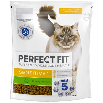 PERFECT FIT (Sensitive 1+) 750g Bohaté na morčacie mäso - suché krmivo pre mačky s citlivým tráviacim systémom