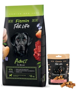 FITMIN For Life Adult All Breeds 12kg + Fitmin For Life Sušienky pre psov a mačky 50 g, mix príchutí