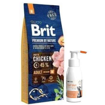 BRIT Premium By Nature Adult M 15kg & prípravok na starostlivosť o uši pre psov 75 ml