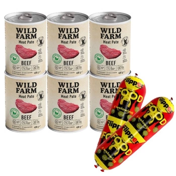 Wild Farm Pate Beef 6x400g bezlepkové krmivo pre psov & DOLINA NOTECI FLIPPER Klasické s hovädzím mäsom pre psov 2x900g