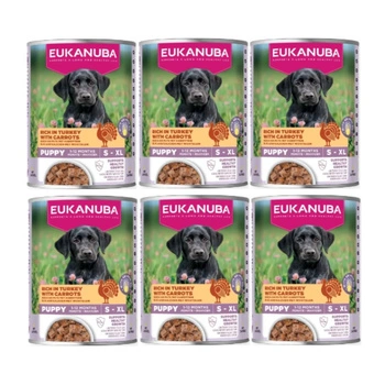 EUKANUBA Mokré krmivo pre šteniatka, bohaté na morčacie mäso a mrkvu, 6x400 g