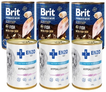 Brit Premium by Nature Fish with Fish Skin 3x800g & ENZO VET Hypoalergénne hypoalergénne krmivo s králikom pre psov 3x400g