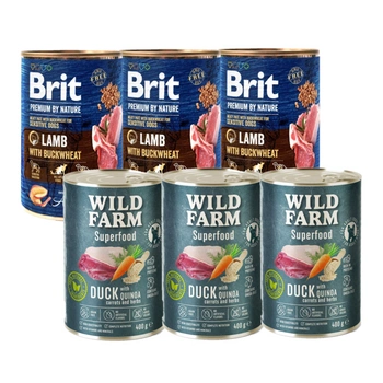 Brit Premium by Nature jahňacie s pohankou 3x400g + Wild Farm Superfood Duck 3x400g