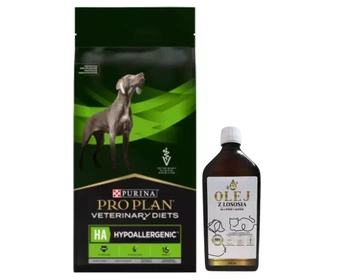 PRO PLAN Veterinary Diets  HA Hypoallergenic Suché krmivo pre psov 11kg + LAB V Lososový olej obohatený o vitamíny 500ml
