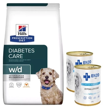 Hill’s Prescription Diet Canine w/d 10 kg & ENZO VET Hypoalergénne hypoalergénne krmivo s morkou pre psov 2x400g
