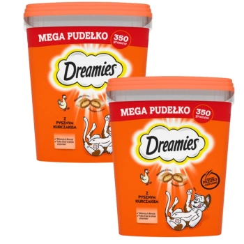 DREAMIES Mega Box 2x350 g - doplnkové krmivo pre dospelé mačky, s lahodným kuracím mäsom