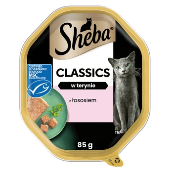 SHEBA Classics zásobník 85 g - vlhké kompletné krmivo pre dospelé mačky, s lososom, v terine