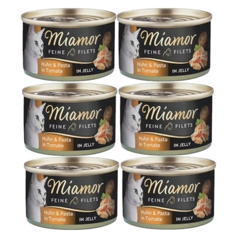 Miamor Feine Filets in želé - mokré krmivo pre mačky kuracie mäso s cestovinami 6x100g konzerva