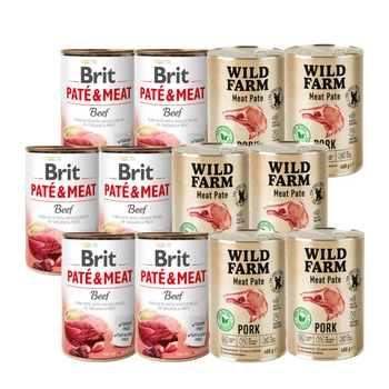 BRIT PATE & MEAT BEEF 6x400g + WILD FARM Pate Pork 6x400g