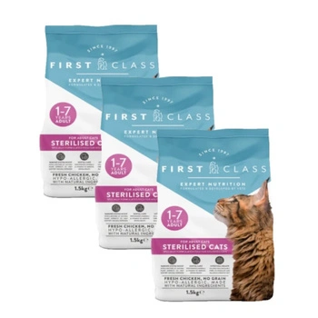 First Class Sterilised 3x1,5 kg - suché krmivo pre sterilizované mačky s kuracou príchuťou