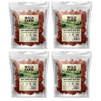 Psí maškrta WILD FARM Kačacie a ryžové srdcia 4x500g
