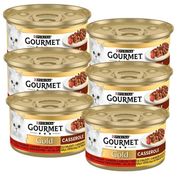 Purina Gourmet Gold s hovädzím a kuracím mäsom v paradajkovej omáčke 6x85g