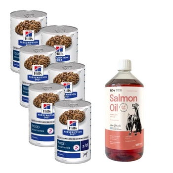 HILL'S PD Prescription Diet Canine z/d Food Sensitivities 6x370g - konzerva. & LAB V Lososový olej pre psy a mačky 1000ml