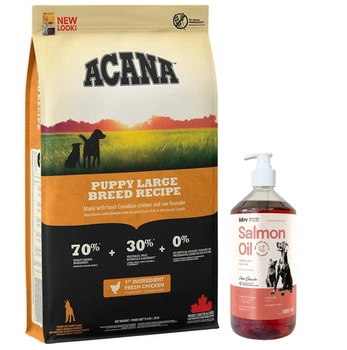 ACANA HERITAGE Puppy Large Breed 11,4kg & LAB V Lososový olej 1000ml