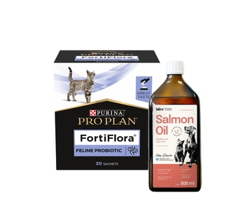 Purina VD Feline FortiFlora 30 x 1 g + LAB V Lososový olej obohatený o vitamíny 500ml