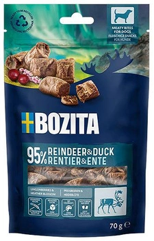 BOZITA Mäsové kúsky sobí s kačicou psia maškrta 70g