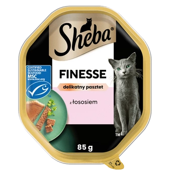 SHEBA Finesse vanička 85 g - vlhké kompletné krmivo pre dospelé mačky, s lososom, v paštéte