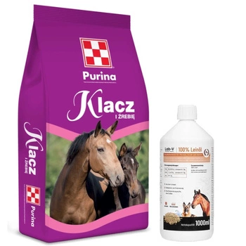 Kobyla a žriebä Purina 25 kg & LAB-V Leinöl ľanový olej pre kone 1000ml