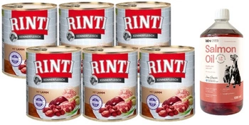 Rinti Kennerfleisch mokré krmivo pre psov - jahňacie 6x800g + LAB V Lososový olej pre psov a mačky 1000ml