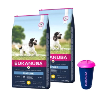 Eukanuba Mature & Senior Small & Medium 2x3 kg + 4,5 kg nádoba na potraviny ZADARMO