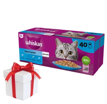 WHISKAS Vrecúška pre dospelých 40 x 85 g Rybie pochúťky - mokré krmivo pre dospelé mačky v želé (kusy s: losos, tuniak, treska, biela ryba) + prekvapenie pre mačku ZDARMA!