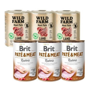 BRIT PATE & MEAT RABBIT 3x800g + WILD FARM Paštéta z jahňacieho mäsa 3x800g