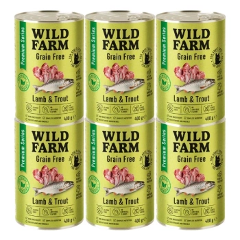 WILD FARM Prémiové bezobilné jahňacie a pstruhové krmivo pre mačky 6x400 g - bezobilné krmivo pre mačky