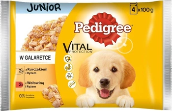 PEDIGREE Junior kuracie mäso s ryžou / hovädzie mäso s ryžou 4x100g