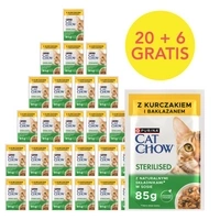 CAT CHOW Sterilizované krmivo pre mačky s kuracím mäsom a baklažánom v omáčke 85g - 20 sáčkov + 6 ZADARMO!!!