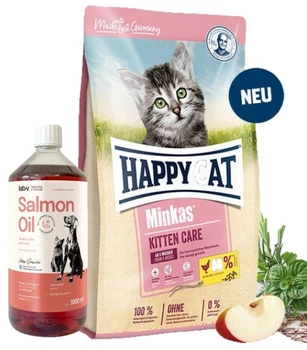 HAPPY CAT Minkas Kitten Care 10kg & LAB V Lososový olej pre psov a mačky 1000ml