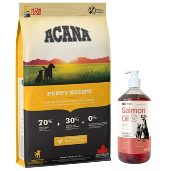 ACANA HERITAGE Puppy Junior 11,4kg & LAB V Lososový olej 1000ml
