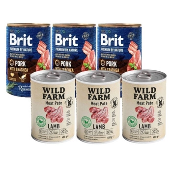 Brit Premium by Nature Ryby s rybou kožou 3x400g & WILD FARM Hovädzia paštéta 3x400g bezlepkové krmivo pre psov
