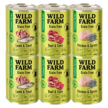 WILD FARM Prémiové krmivo pre mačky bez obilnín 12x400g